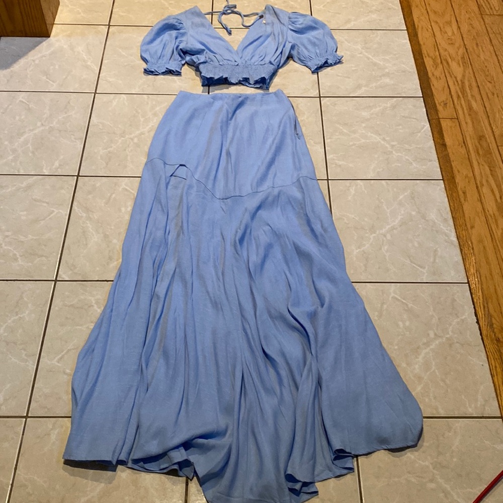 Light Blue Maxi Dress Two-Piece Set